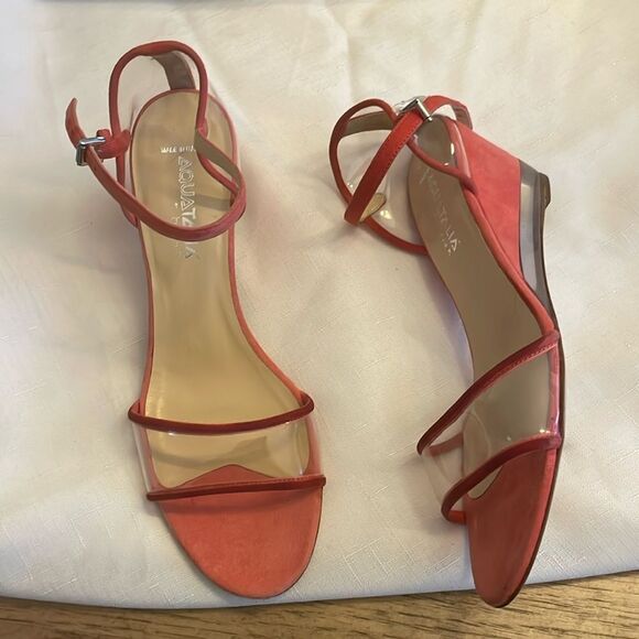 AQUATALIA CORAL SUEDE AND CLEAR WEDGE SANDALS. NEW. - Picture 1 of 6